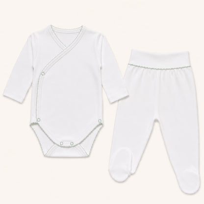 Body e Calça para recém-nascido | Básico Branco com Picoeta Verde