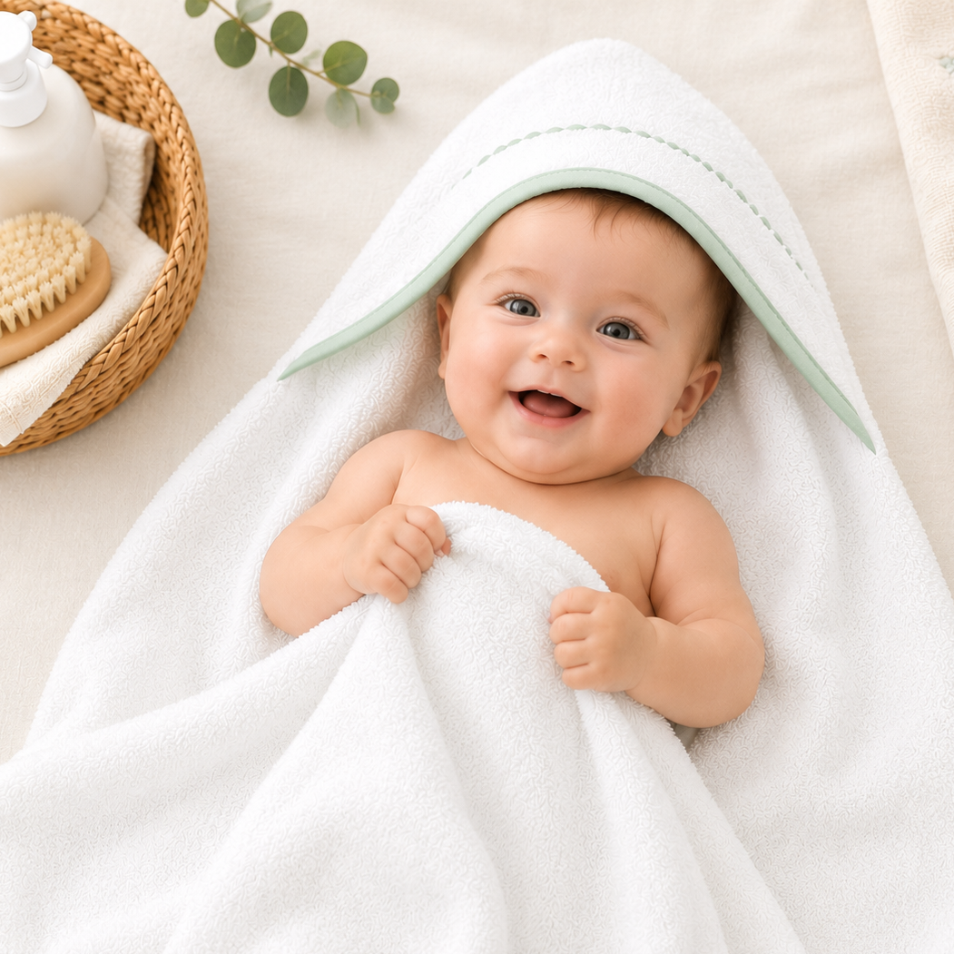 100% Cotton Baby Hooded Towel – Sweet Soft Green and Absorbent