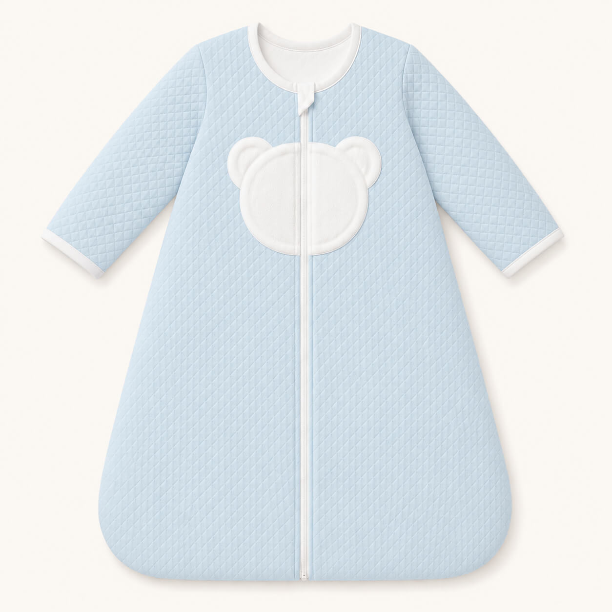 Macacão de bebê azul claro com urso branco, ideal para recém-nascidos, confortável e acolhedor