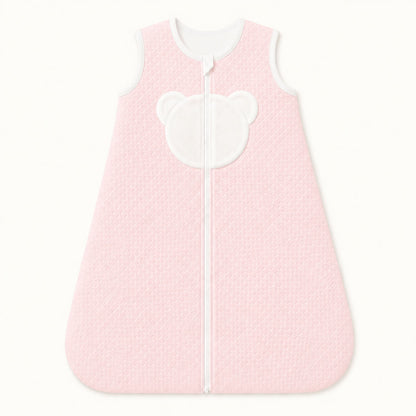 Saco de dormir rosa para bebé com urso branco, ideal para recém-nascidos e conforto noturno