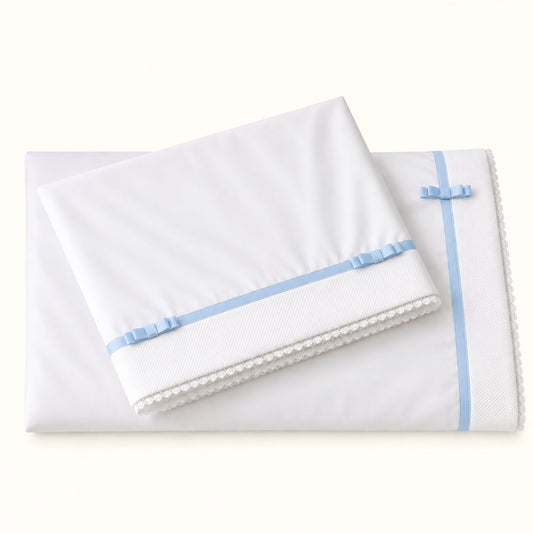 Conjunto Lençóis Romantic Branco Azul