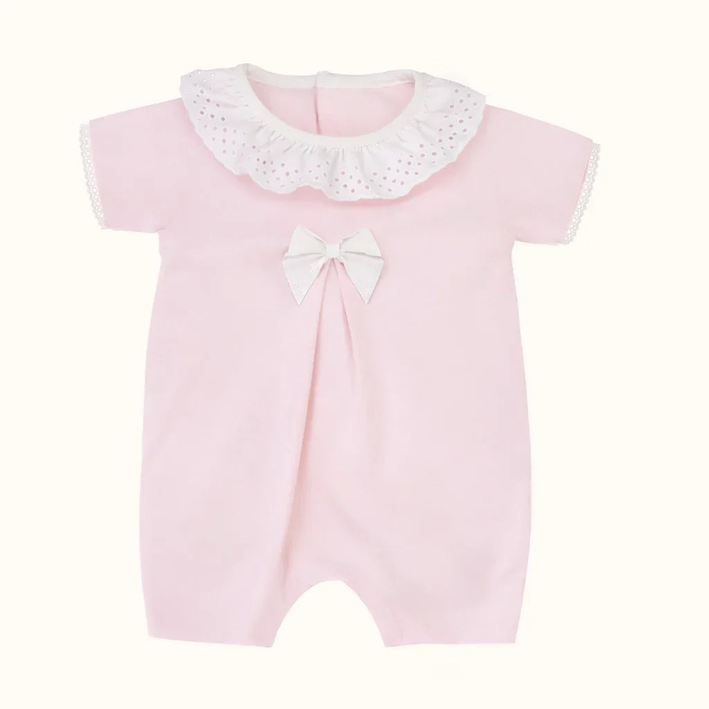 Macacão curto de bebé, Malha Piquet com gola bordada Sublime Rosa