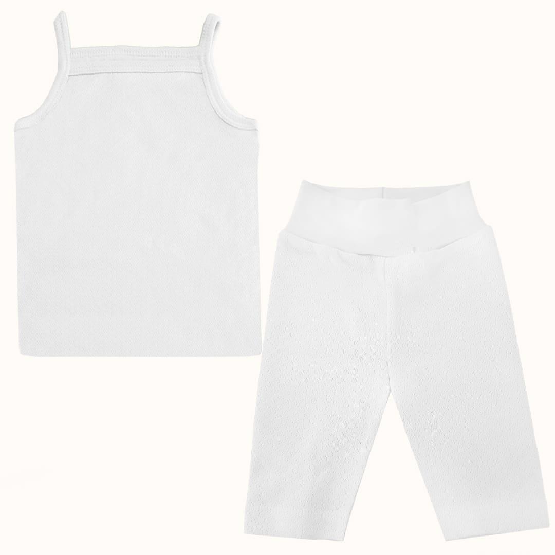 Roupa Soft Moves: Camisola de Alças e Leggins 3/4 Branco - Pim-Pam-Pum Baby