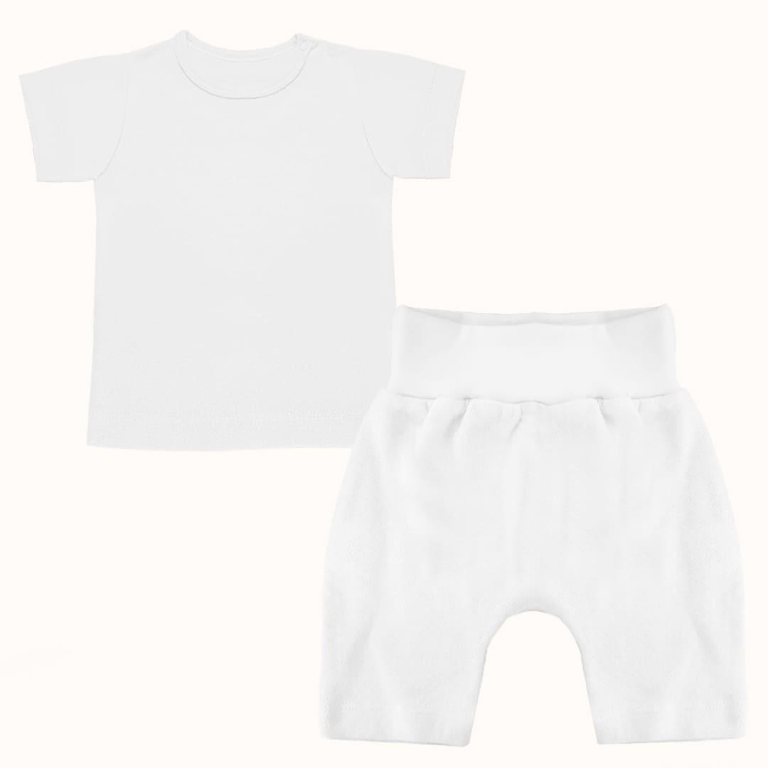 Roupa Soft Moves: T-Shirt Manga Curta e Calção Branco - Pim-Pam-Pum Baby