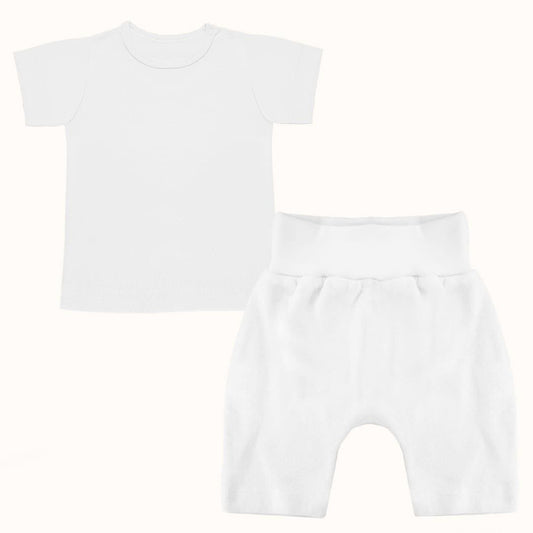 Roupa Soft Moves: T-Shirt Manga Curta e Calção Branco - Pim-Pam-Pum Baby