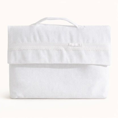 saco para a primeira roupa branca para bebé com laço delicado e alça, tecido macio, enxoval recém-nascido.