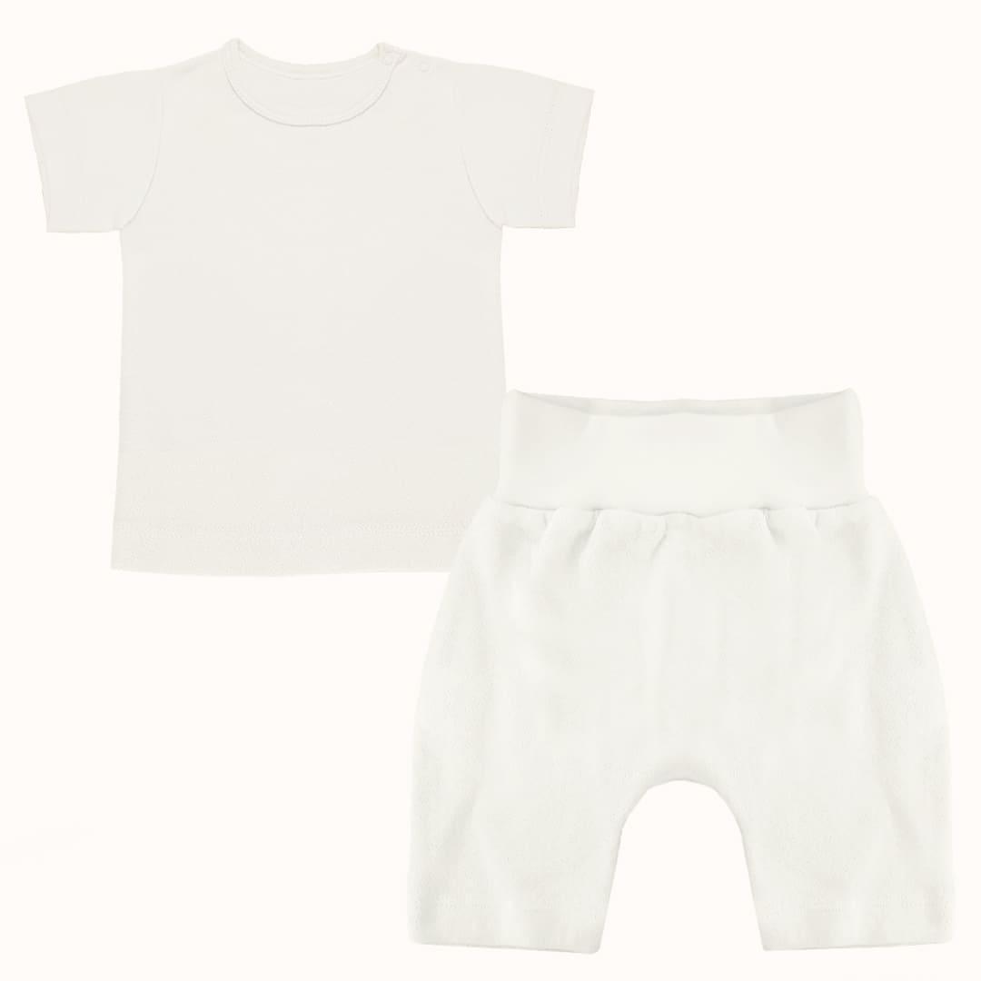 Soft Moves: T-Shirt Manga Curta e Calção Bege - Pim-Pam-Pum Baby