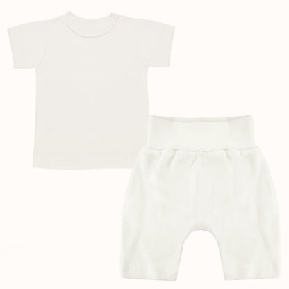 Soft Moves: T-Shirt Manga Curta e Calção Bege - Pim-Pam-Pum Baby