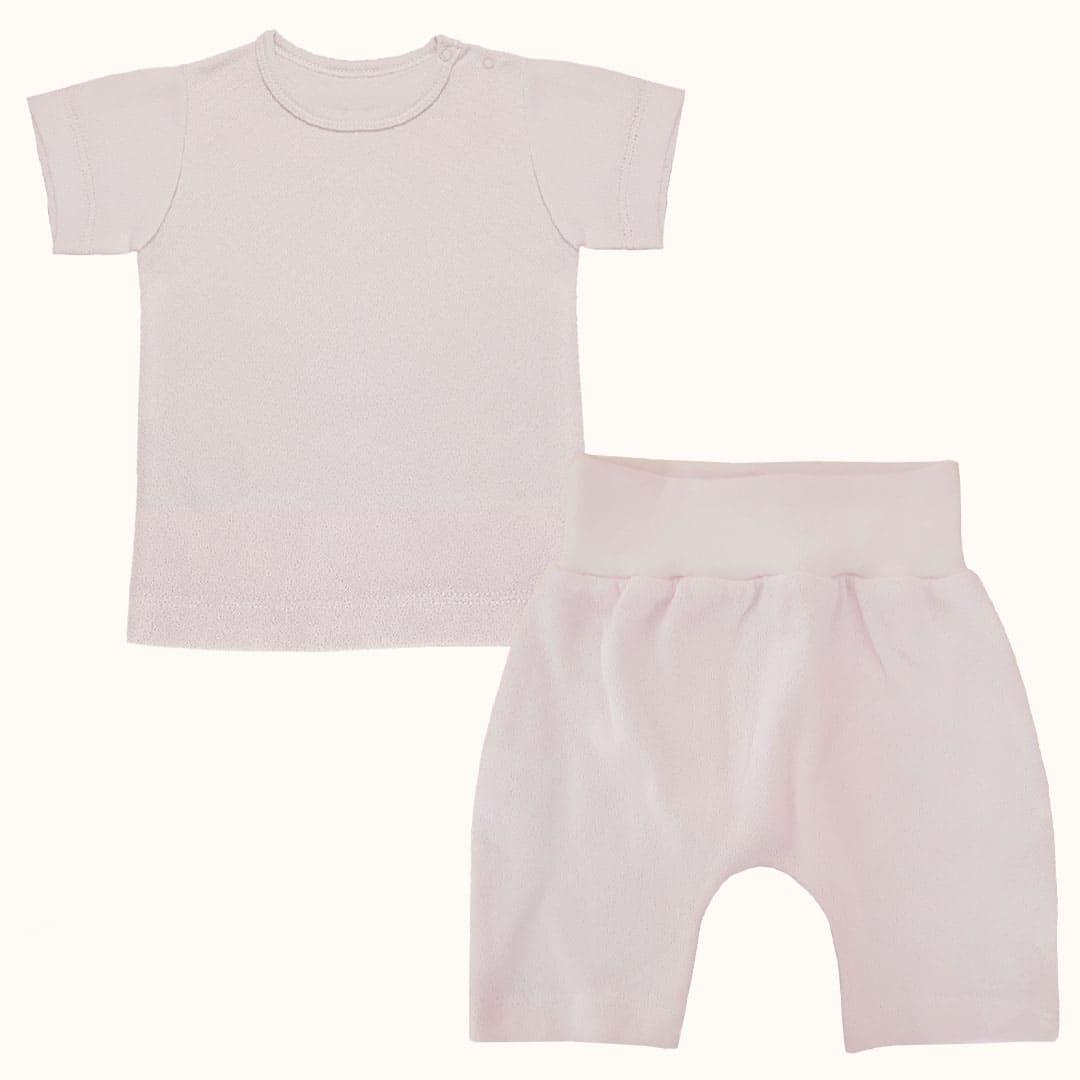 Soft Moves: T-Shirt Manga Curta e Calção Sweet Rosa - Pim-Pam-Pum Baby