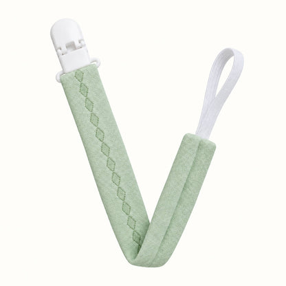 suporte de chupetas ideal para bebé com medidas certas e peso conforme as normas, em algodão verde e bordado