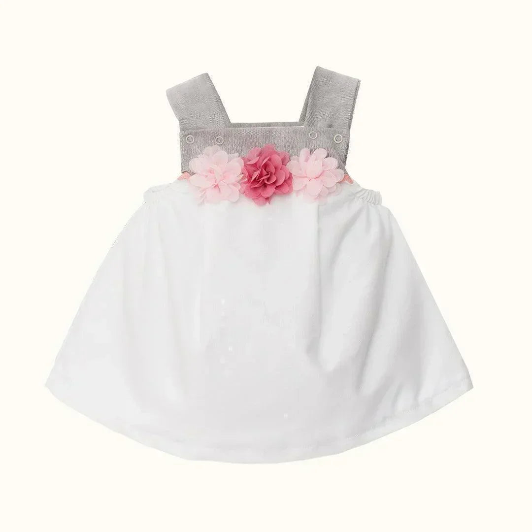 Vestido e Body/Cueca e Sapatos Jardim Branco/Cinza - Pim-Pam-Pum Baby