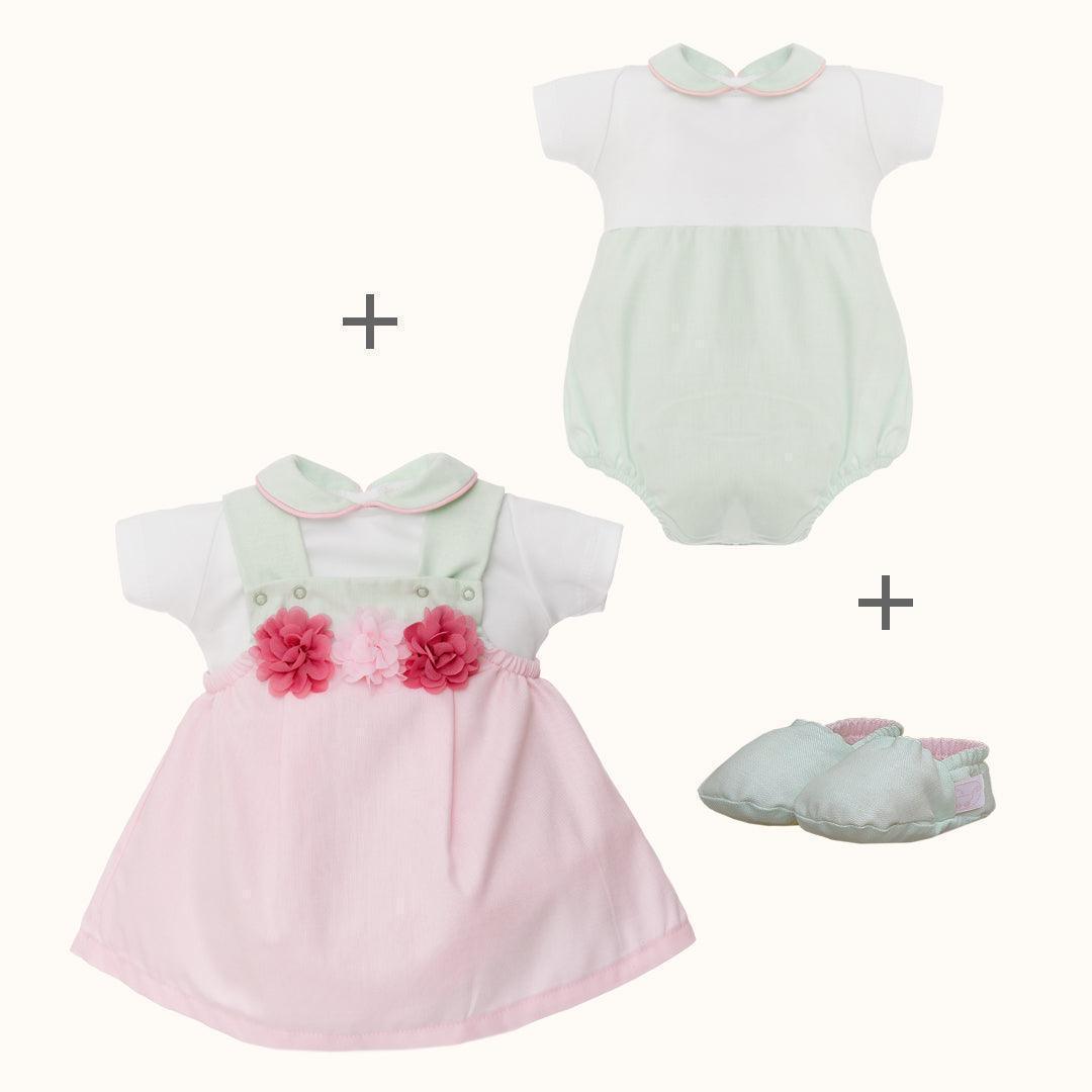 Vestido e Body/Cueca e Sapatos Jardim Rosa/Verde - Pim-Pam-Pum Baby