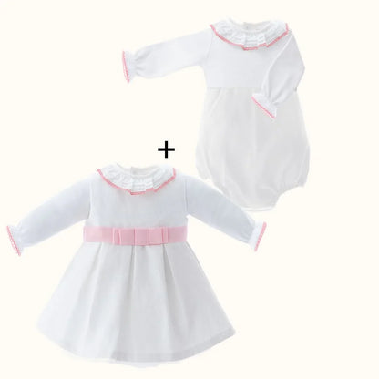 Vestido e Body/Cueca Romantic Branco/Rosa - Pim-Pam-Pum Baby