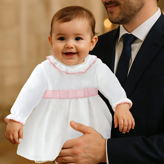 Vestido e Body/Cueca Romantic Branco/Rosa - Pim-Pam-Pum Baby